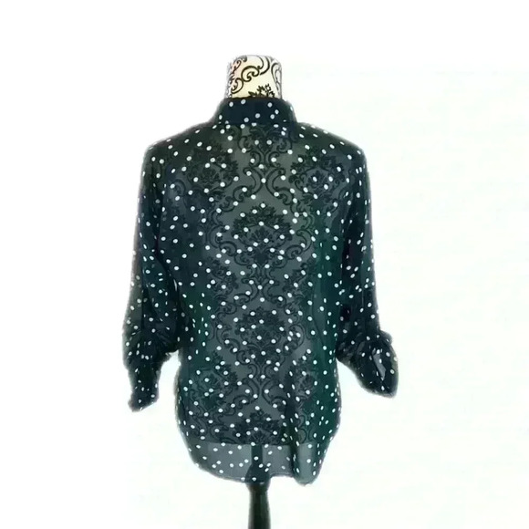 Garage Blue and White Small Polka-Dot Polo Button-Up Blouse, SP - Picture 3 of 7